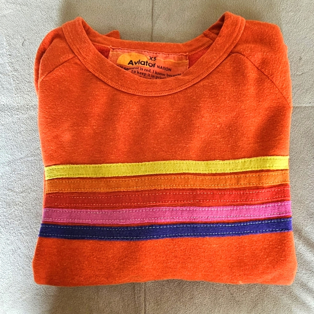 Aviator Nation 5 Stripe Sweatshirt and Sweatpants Set in Orange XS